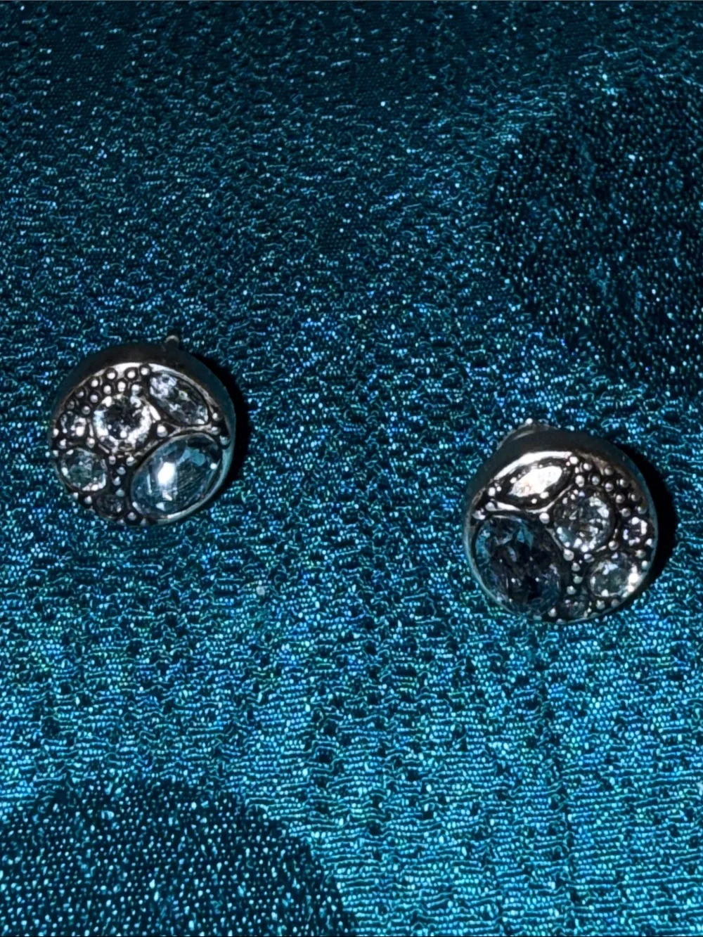 Silver-Tone Blue Crystal Round Stud Earrings